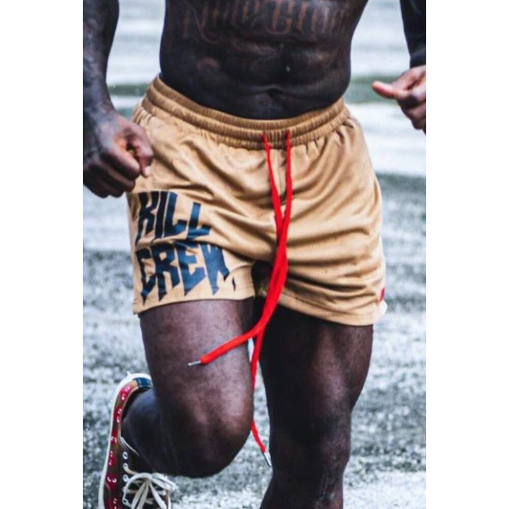 KILL CREW- MUAY THAI SHORTS (MID THIGH CUT) - SAND- SIZE SMALL